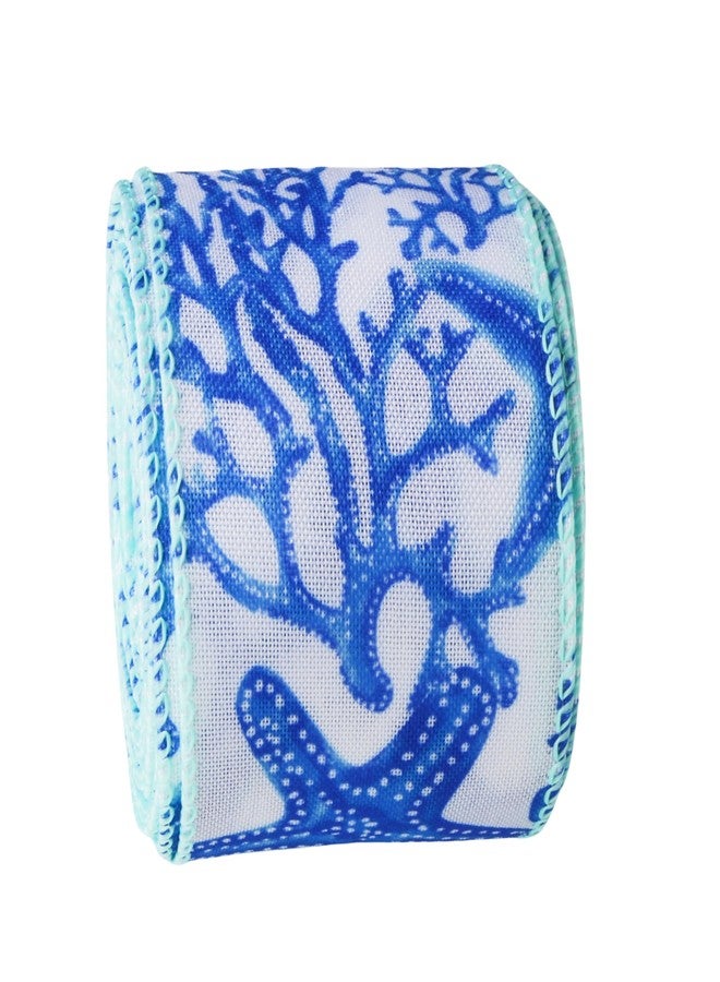 Meseey 10 Yards Spring Summer Ribbon Wired 2.5 Inch Sea Ocean Starfish Coral Beach Marine Ribbon for Party Gift Wrapping Outdoor Hanging Party Decoration Supplies (Blue Ribbon) - Image 5